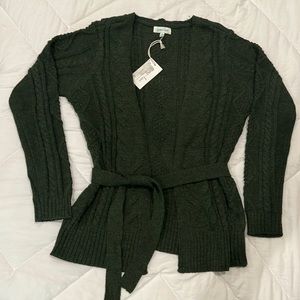 Grace & Lace Belted Cable Cardi, size Med. Forest green cable knit cardigan.